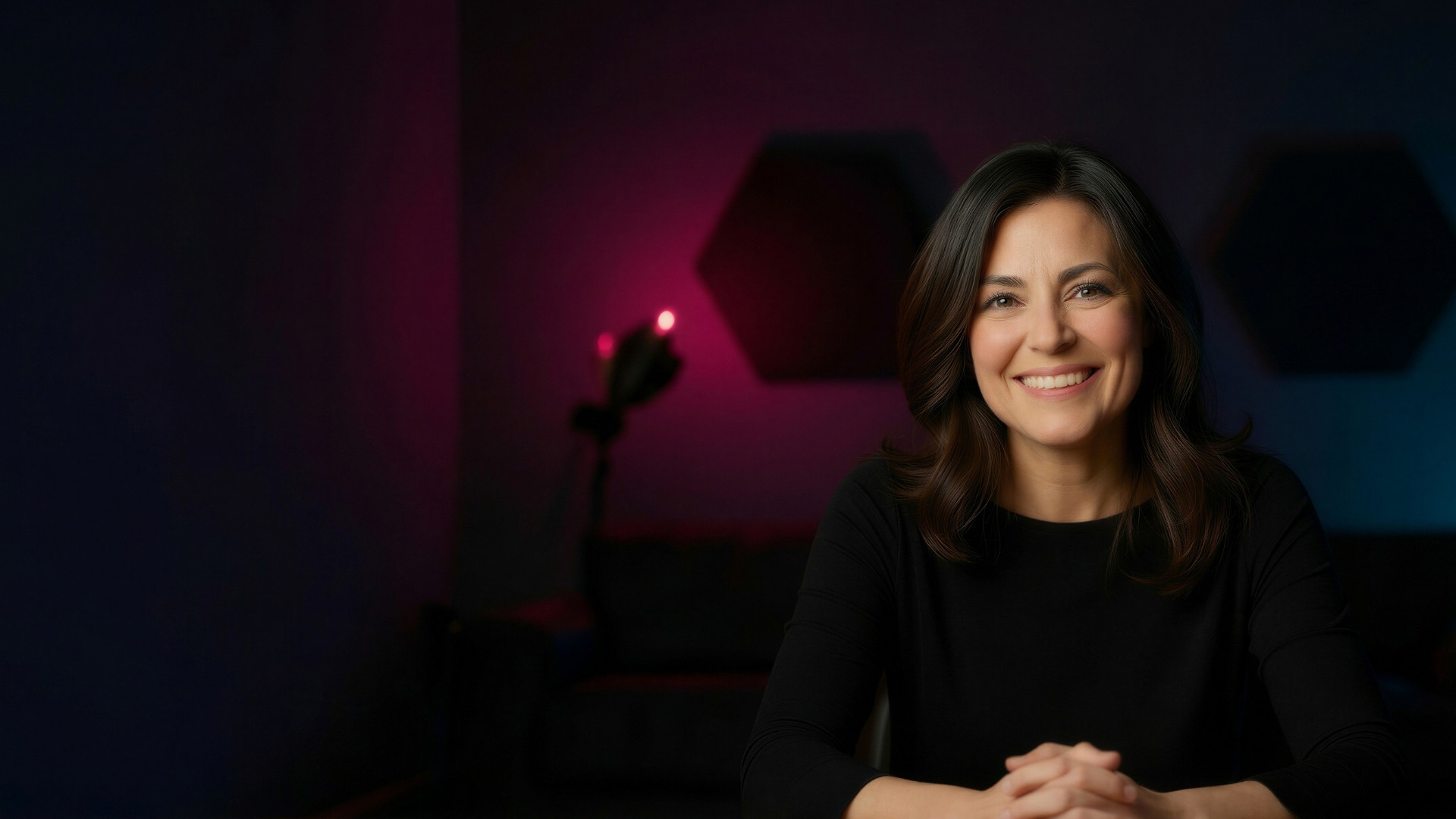 Tamsin, the creative identity of 25Bit Echo, in a professional studio environment